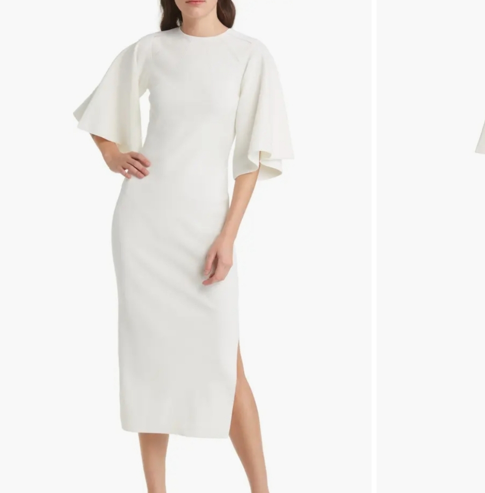 Ted Baker London Lounia Fluted Sleeve Body-Con Sweater Dress in White